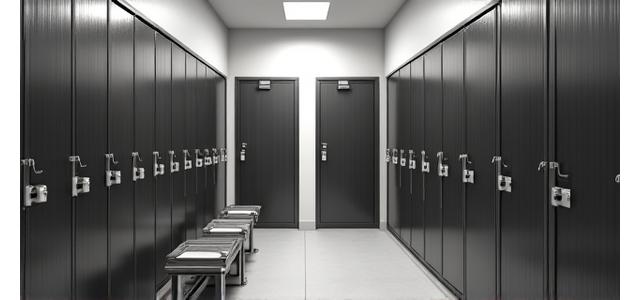 Clean locker room with lockers and benches