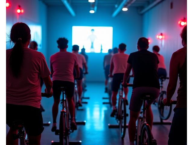 Energetic spinning class in progress
