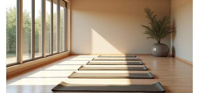 Yoga and Pilates studio with natural light and mats