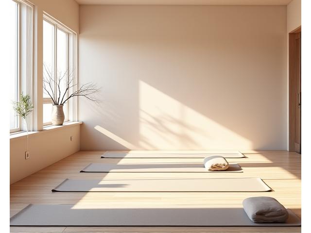 Serene yoga studio with natural light